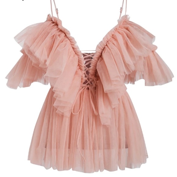 Bohemian Tiered Ruffles Blush Pink Tulle Blouse - Picture 2 of 5